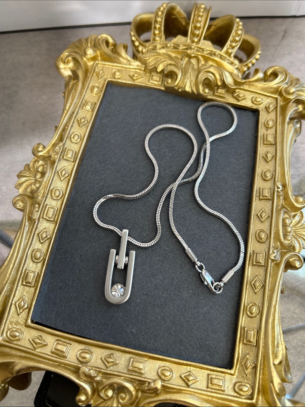 David Grau Polished & Matte Silver Pendant Necklace with Clear Crystal